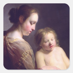 The Virgin Teaching the Infant Christ to Read Square Sticker