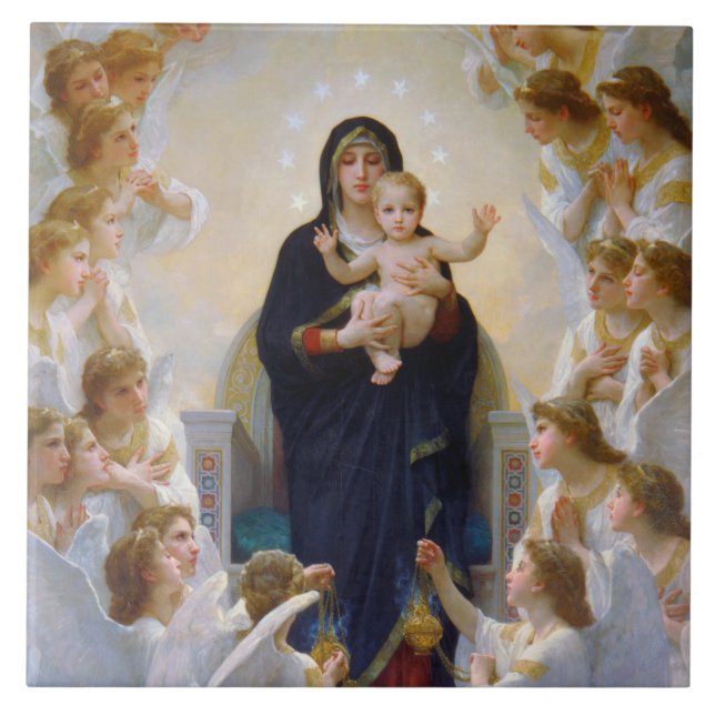 The Virgin with Angels, Bouguereau Ceramic Tile (Front)