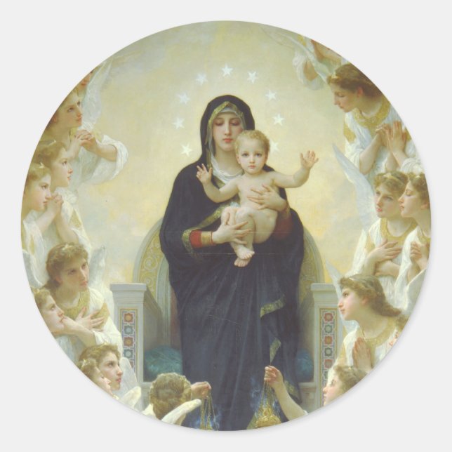 The Virgin With Angels Classic Round Sticker (Front)
