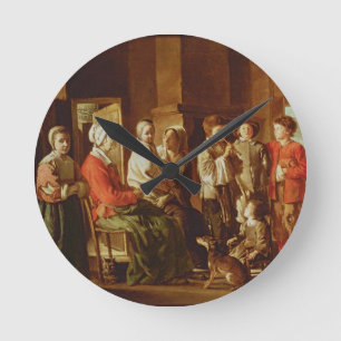 The Visit to the Grandmother (oil on canvas) Round Clock