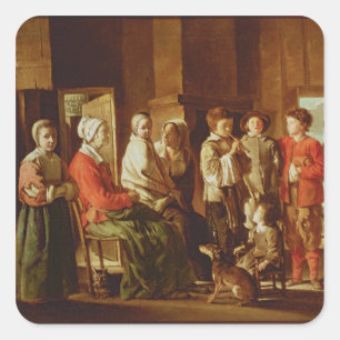 The Visit to the Grandmother (oil on canvas) Square Sticker