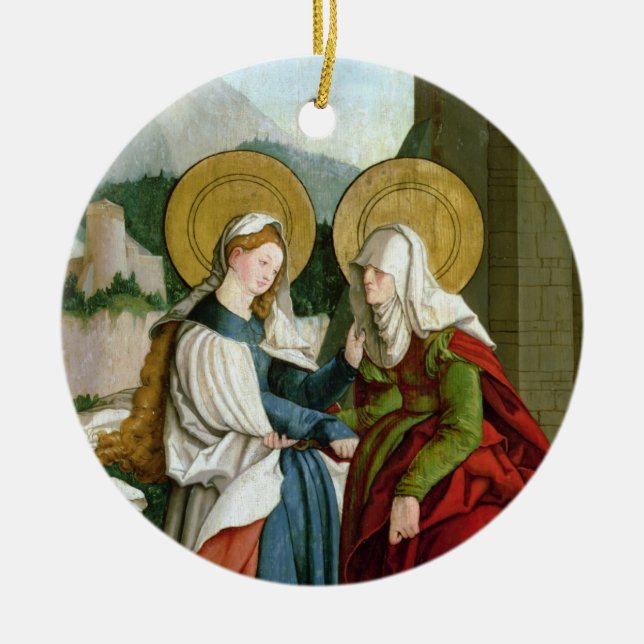 The Visitation (oil on panel) Ceramic Tree Decoration (Front)