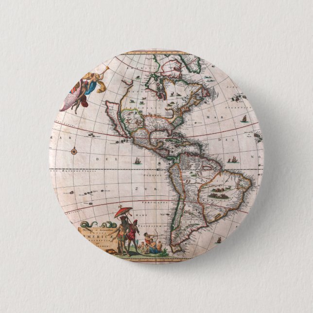 The Visscher map of the New World 6 Cm Round Badge (Front)