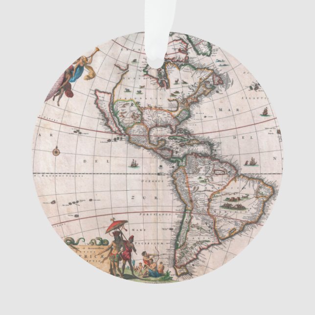 The Visscher map of the New World Ornament (Front)