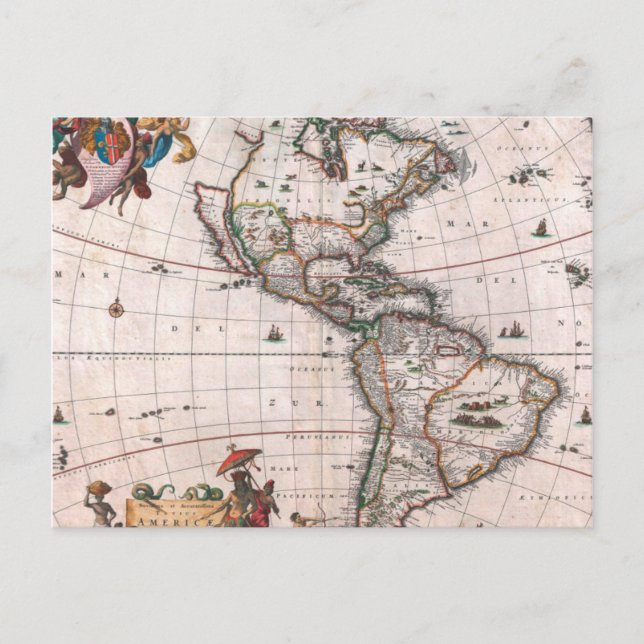 The Visscher map of the New World Postcard (Front)