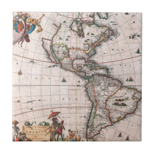 The Visscher map of the New World Tile