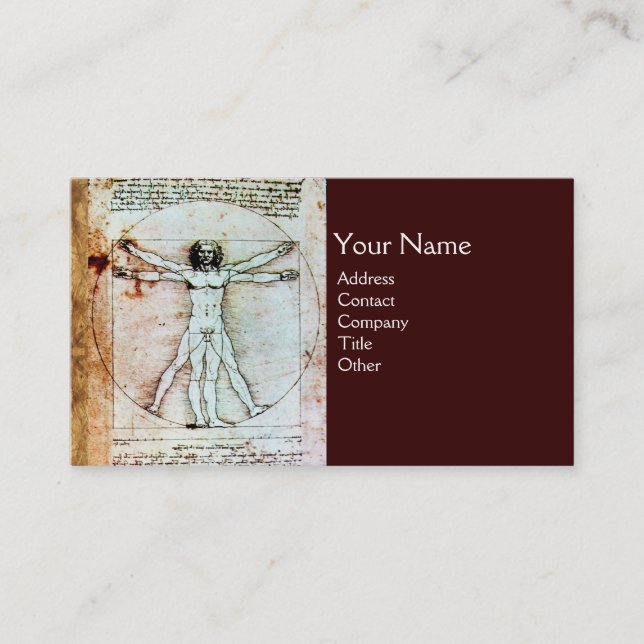 THE VITRUVIAN MAN , Antique Brown Parchment Business Card (Front)