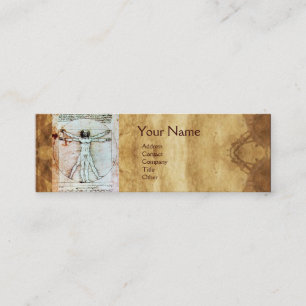 THE VITRUVIAN MAN , Antique Brown Parchment Mini Business Card
