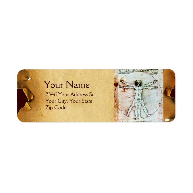 THE VITRUVIAN MAN , Antique Brown Parchment Return Address Label (Front)