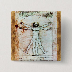 THE VITRUVIAN MAN  Antique  Parchment 15 Cm Square Badge