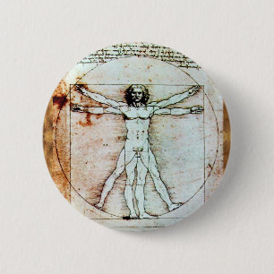 THE VITRUVIAN MAN Antique Parchment 6 Cm Round Badge