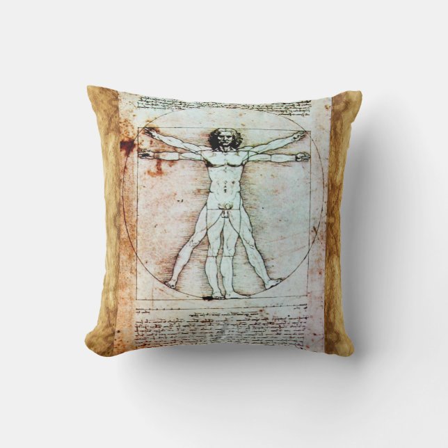 THE VITRUVIAN MAN Antique Parchment Cushion (Front)