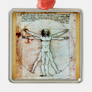 THE VITRUVIAN MAN Antique Parchment Metal Tree Decoration