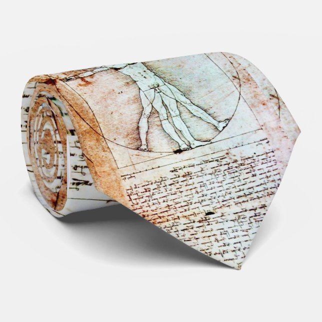 THE VITRUVIAN MAN , Antique White Brown Parchment Tie (Rolled)