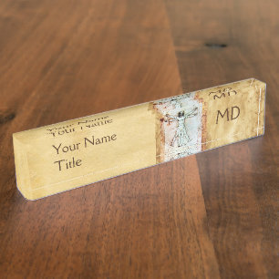 THE VITRUVIAN MAN MONOGRAM Antique Parchment Nameplate