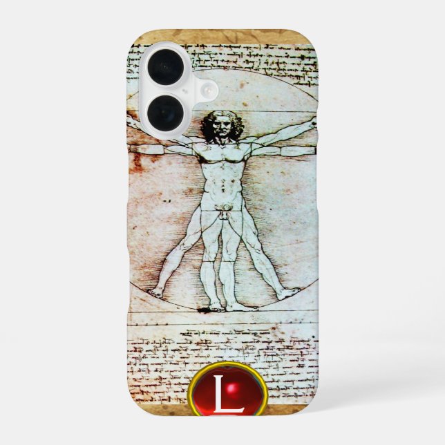 THE VITRUVIAN MAN ,Monogram Red Ruby, Brown iPhone 16 Case (Back)