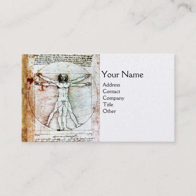 THE VITRUVIAN MAN ,silver platinum metallic Business Card (Front)