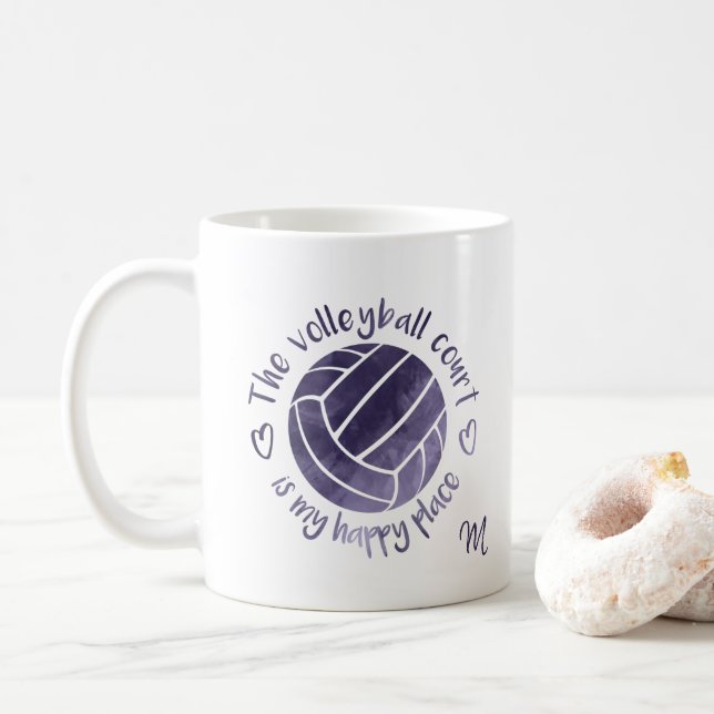 The volleyball court is my happy place purple coffee mug (With Donut)