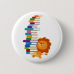 The Voracious Reader (Cute Cartoon Lion) 6 Cm Round Badge