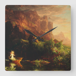 The Voyage of Life Childhood by Thomas Cole Square Wall Clock
