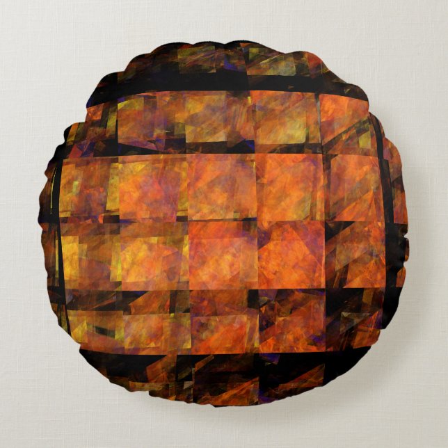 The Wall Abstract Geometric Fire Art Modern Round Cushion (Front)