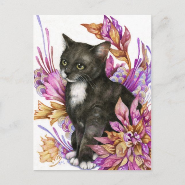 The Wanderer - Tuxedo Cat Art Postcard (Front)