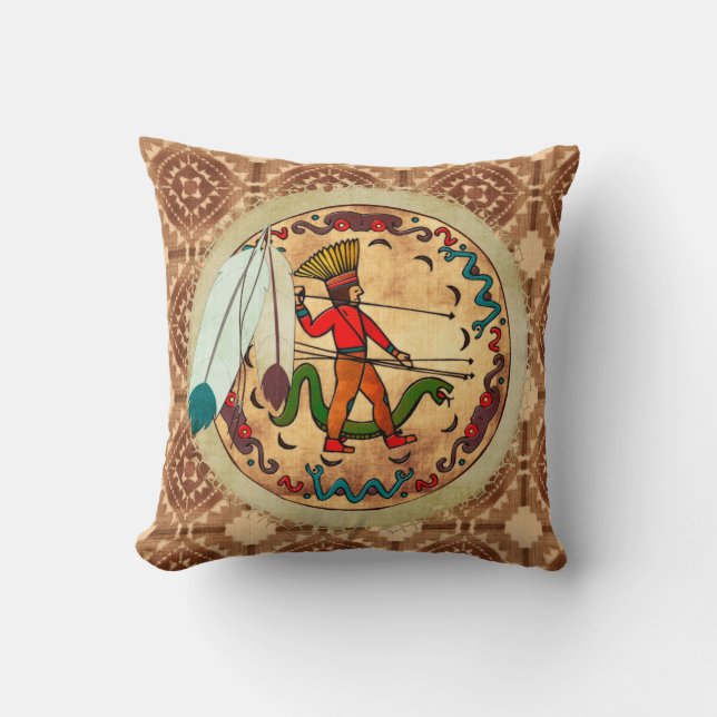 The Warrior Native American Folk Art Cushion (Front)