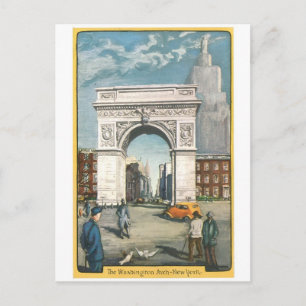 The Washington Arch. New York. Vintage Painting. Postcard