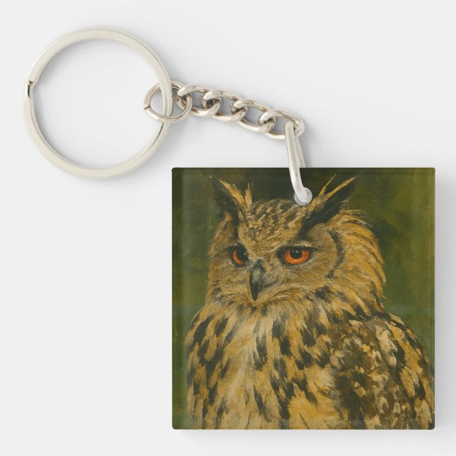 The Watcher – Eurasian Eagle-Owl in Woodland Light Key Ring (Front)