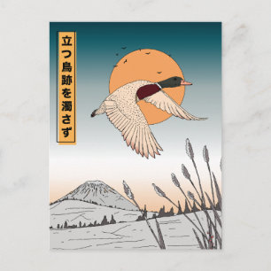 The water remains still after a bird takes flight postcard