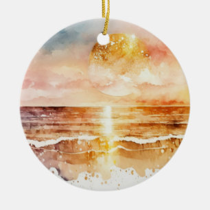 The Watercolor Beach Series Design 1 Ceramic Ornament