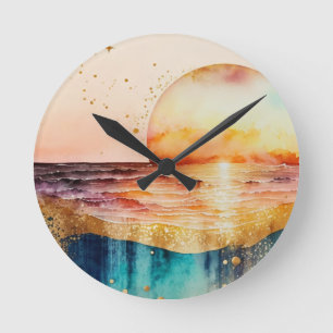 The Watercolor Beach Series Design 3 Round Clock