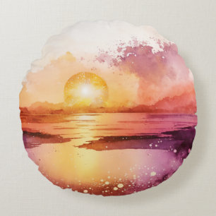 The Watercolor Beach Series Design 3 Round Cushion