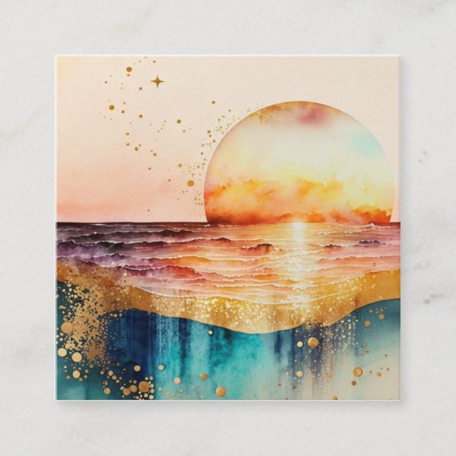 The Watercolor Beach Series Design 3 Square Business Card (Front)