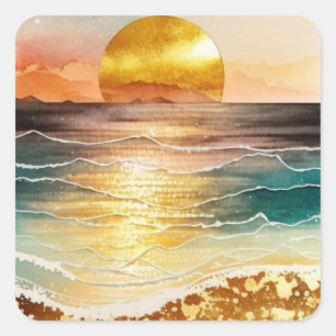 The Watercolor Beach Series Design 3 Square Sticker
