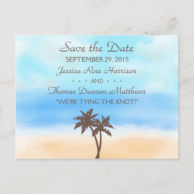 The Watercolor Beach Wedding Collection Announcement Postcard (Front)