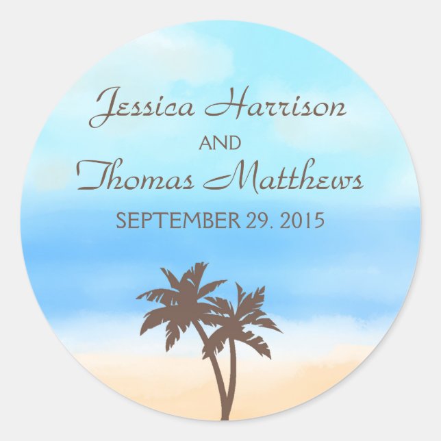 The Watercolor Beach Wedding Collection Classic Round Sticker (Front)