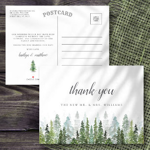 The Watercolor Pine Tree Forest Wedding Collection Announcement Postcard