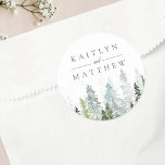 The Watercolor Pine Tree Forest Wedding Collection Classic Round Sticker<br><div class="desc">Celebrate in style with these stylish and very trendy wedding stickers. This design is easy to personalise with your special event wording and your guests will be thrilled when they receive these fabulous stickers.</div>