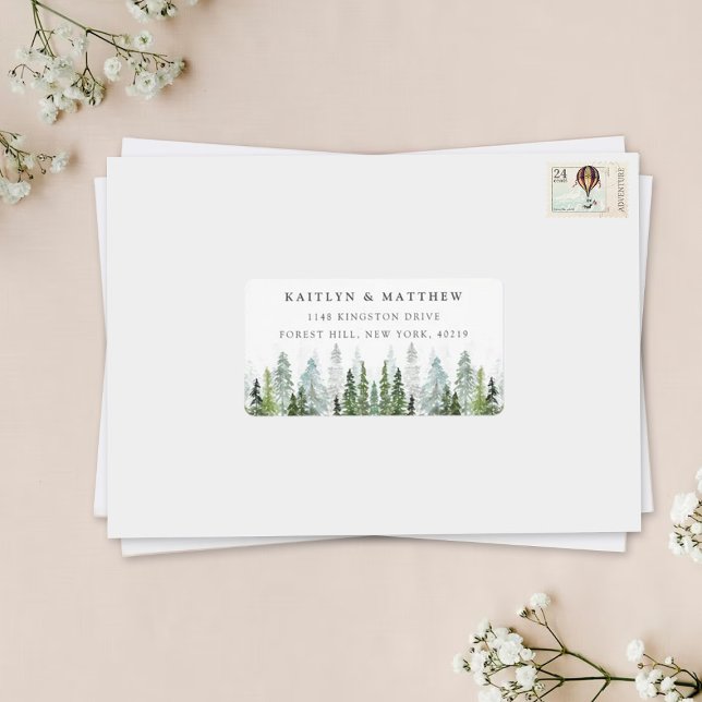 The Watercolor Pine Tree Forest Wedding Collection Label (Creator Uploaded)