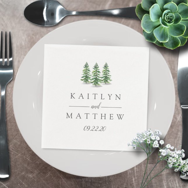 The Watercolor Pine Tree Forest Wedding Collection Napkin (Creator Uploaded)