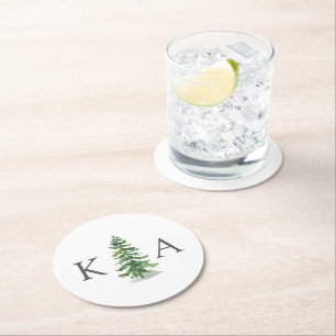The Watercolor Pine Tree Forest Wedding Collection Round Paper Coaster