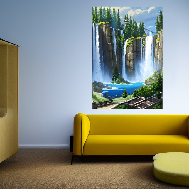 The waterfall and the lake   | AI Art  Poster (Creator Uploaded)