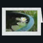 The Waterlily Card<br><div class="desc">Monet lovers will appreciate the greetings card featuring an artistically enhanced photograph of an open white waterlily floating in a green garden pot. A card for any occasion to which you may add your own words.</div>