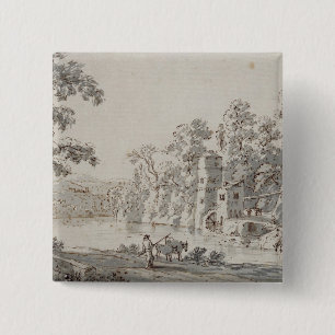 The Watermill by the Ford 15 Cm Square Badge