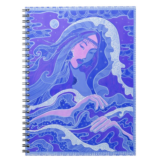 The Wave, Mermaid, Asian Girl, blue & pink Notebook (Front)