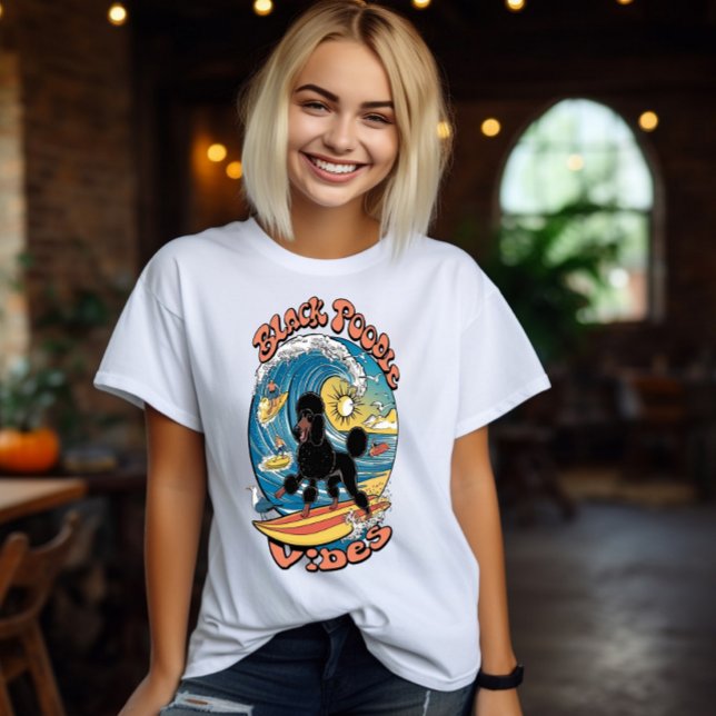 The Wave Rider Surfing Black Poodle T-Shirt (Creator Uploaded)