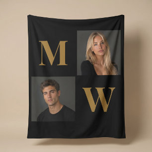 The Way We Are Custom Couple Black Photo Initial Fleece Blanket