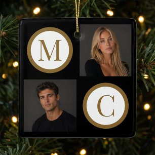The Way We Are Custom Couple Photo Monogram Black Ceramic Ornament