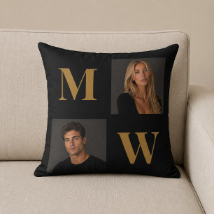 The Way We Are Custom Couple Photo Monogram Black Cushion